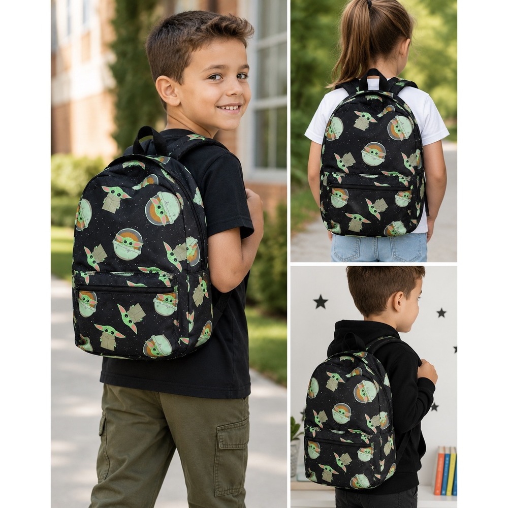 Star Wars Mandalorian Grogu Baby Yoda Backpack Black All Over Print Disney Bag